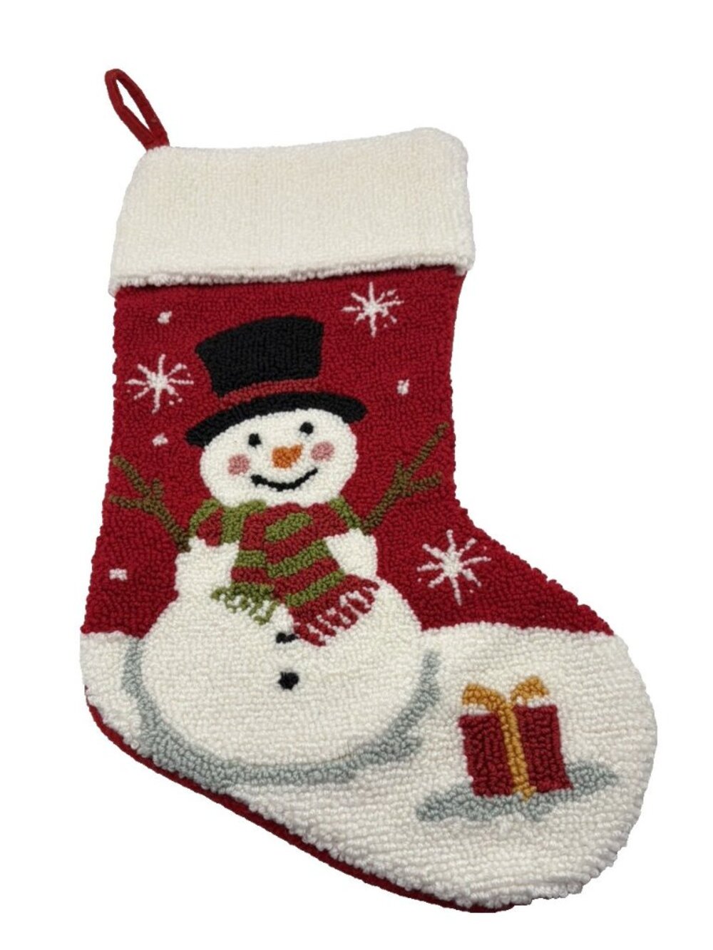 Vintage Snowman Christmas Stocking 18 Inch Red White Retro Holiday Decor